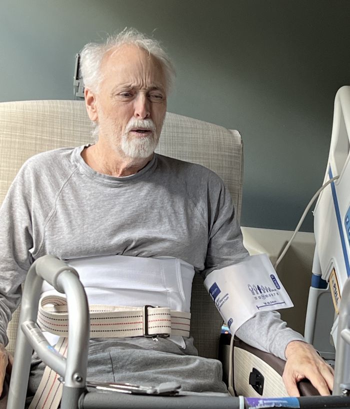 Brian in recovery with his walker